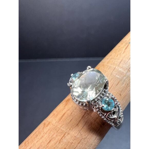 Prasiolite and apatite ring in platinum over copper size 8 - Picture 11 of 16